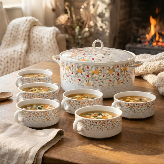 Porcelain Pot & Bowl Set 6 Pcs